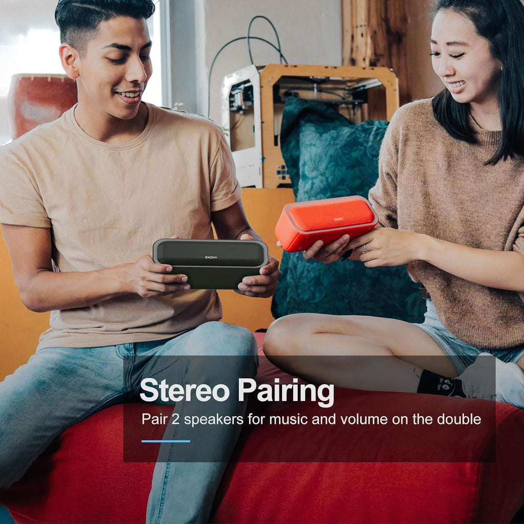 DOSS SoundBox Pro Bluetooth Speaker with 20W Stereo Sound, Active Extra Bass, IPX6 Waterproof, TWS Pairing, Multi-Colors Lights, 20H Playtime, Portable for Outdoor-Cypress Green