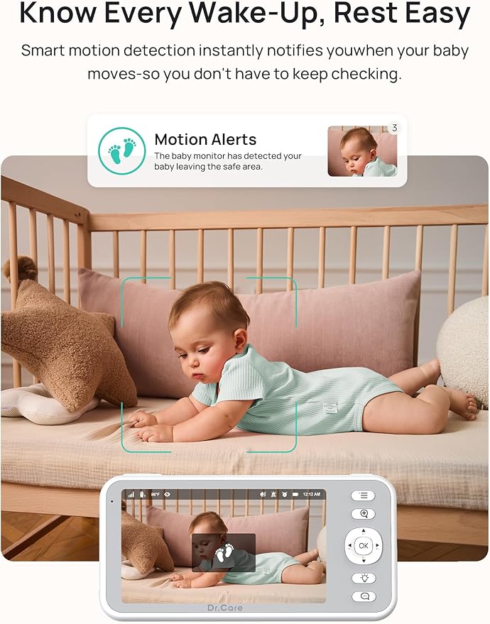 Dr.Care LumiView Smart WiFi Baby Monitor with 2 Cameras - 5" 1080P FHD & 2K Camera App Control, Privacy Mode, 5000mAh Removable Battery, Cry & Motion Alerts, HD Night Vision, Multi-User,1279ft Rang