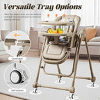 Multi Functional All in 1 Baby High Chair Swings for Infants Foldable Rocking 8 Level Height Adjustment Eco Friendly Washable PU Cushion Ultimate Baby Feeding Chair (Brown)