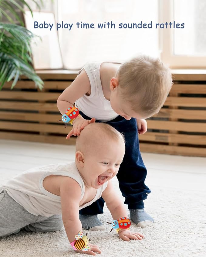 Bloobloomax Baby Rattles Toys for 0-12 Month, Infant Girl Boy Toys for Babies 3-6 Months, Newborn Hand & Foot Toys for 0 to 9 Months, Baby Shower Gifts Set with Wrist Rattle Socks