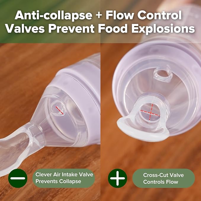 Haakaa Silicone Baby Food Dispensing Spoon Feeder 4oz - Infant Squeeze Cereal Feeder, Baby Fresh Food Feeder, Feed Bottle for Puree, Solid Baby Food, BPA Free, 4m+ Babies – Lavender