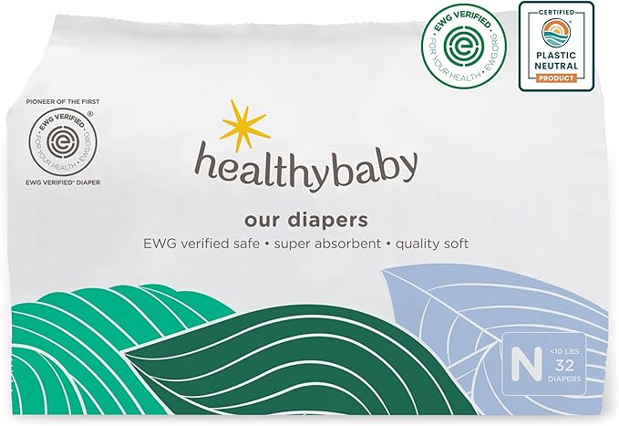 Our Diapers | EWG Verified Safe & Plant-Based Diapers | Leak Protection | Soft Organic Cotton Shell | Chlorine-Free Diaper for Sensitive Skin | Size Newborn (<10 lbs) 32 Count