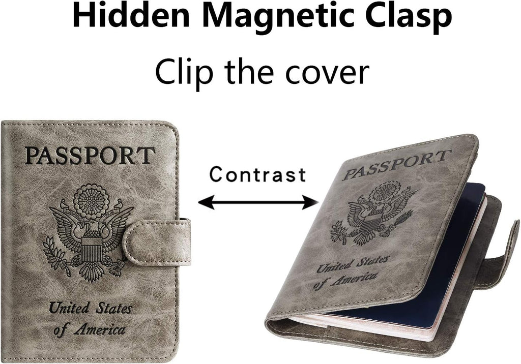 Passport Holder Cover Wallet RFID Blocking Leather Card Case Travel Accessories for Women Men (Grey)