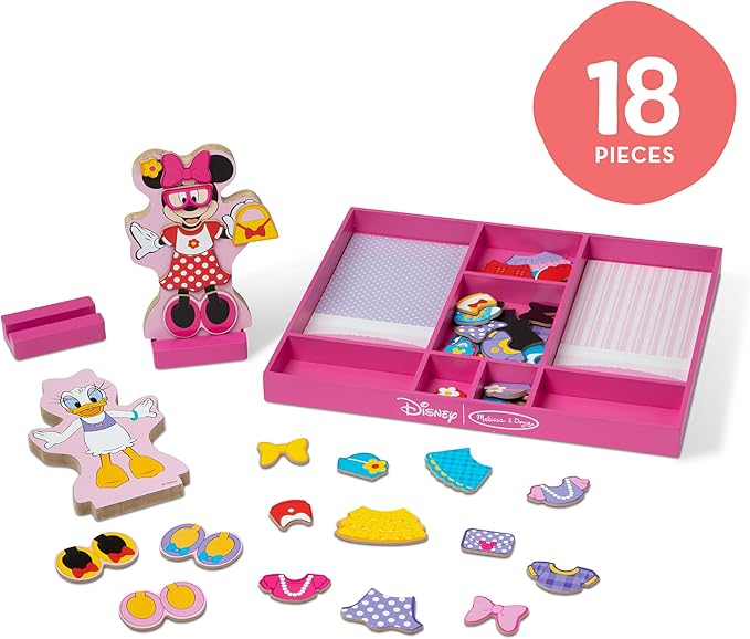 Melissa & Doug Disney Minnie Mouse & Daisy Duck Magnetic Dress-Up Wooden Dolls – Pretend Play Set (40+ pcs) Minnie Mouse Toys, Disney Dress Up Dolls for Preschoolers & Kids Ages 3+