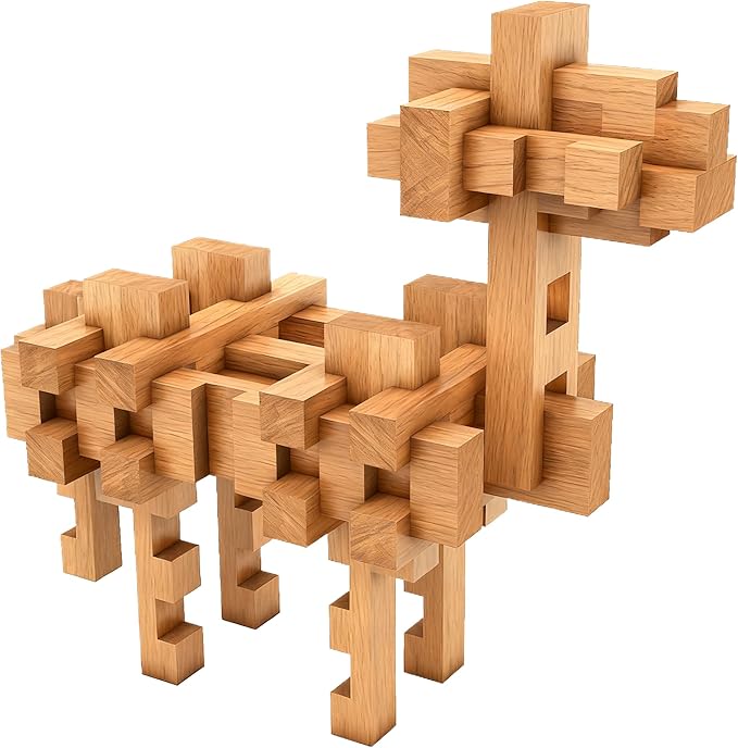 Toy Camel STEM Wooden Building Blocks -Chinese Mortise and Tenon Assembled into Various Shapes,Educational Toy Gifts for Kid and Classroom,Montessori STEM Toys for Ages 5+ and Teens-37 Pcs