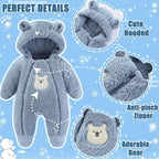 Fairy Baby Newborn Baby Winter Snowsuit Bear Thick Romper Footie Double Zip Hooded Jumpsuit Fleece Coat Infant Boy Girl 0-12M