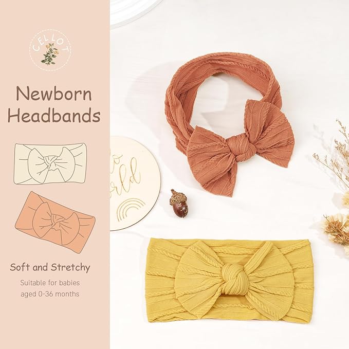 CÉLLOT 10Pcs Super Stretchy Soft Knot Headbands with Hair Bows Head Wrap Hair Accessories For Newborn Baby Girls Infant Toddlers Kids