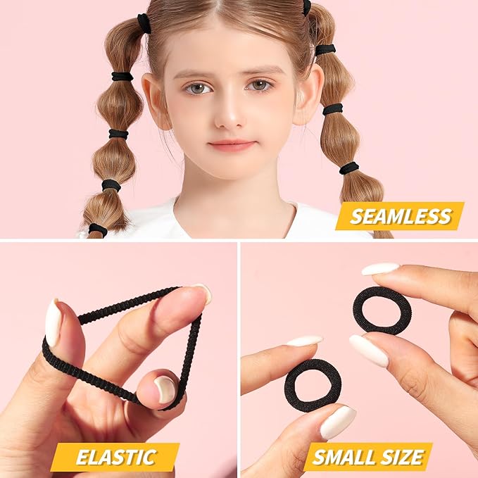 YGDZ 300PCS Black Cotton Hair Ties: Mini Elastic Ponytail Holders and Seamless Hair Bands for Little Girls, Kids, and Toddlers