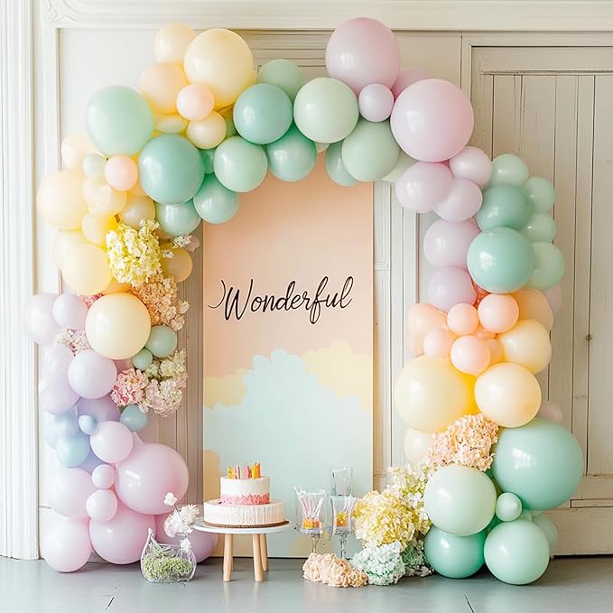 RUBFAC 129pcs Mint Green Balloons Different Sizes 18 12 10 5 Inch, Pastel Makani Blue Balloon Garland Arch Kit for Birthday Baby Shower Gender Reveal Easter Wedding Party Decoration
