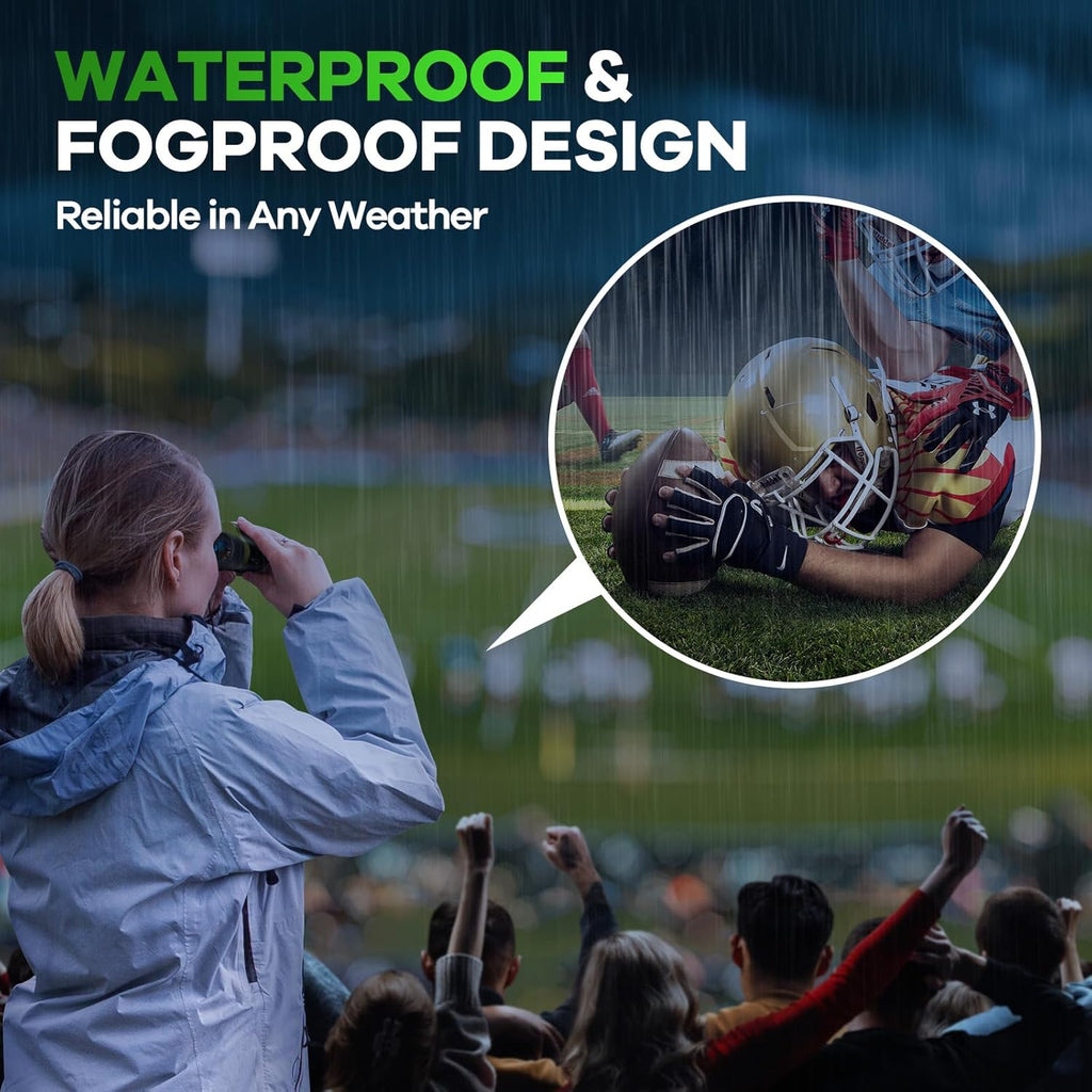 High Powered 15x25 Compact Binoculars for Adults&Kids with BAK4 Prism,FMC Lens,Waterproof Binocular with Low Light Vision,Small Binoculars for Cruise Ship/Theater/Travel/Sightseeing (Green)