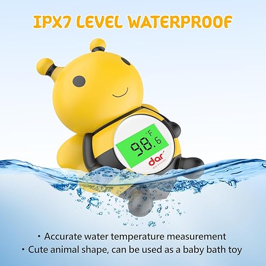 Baby Bath Thermometer, Digital Water Temperature Thermometer with 3 Color Backlit and Temperature Warning, Safety Bath Tube Thermometers Floating Toy for Infant, Toddler（Bee）
