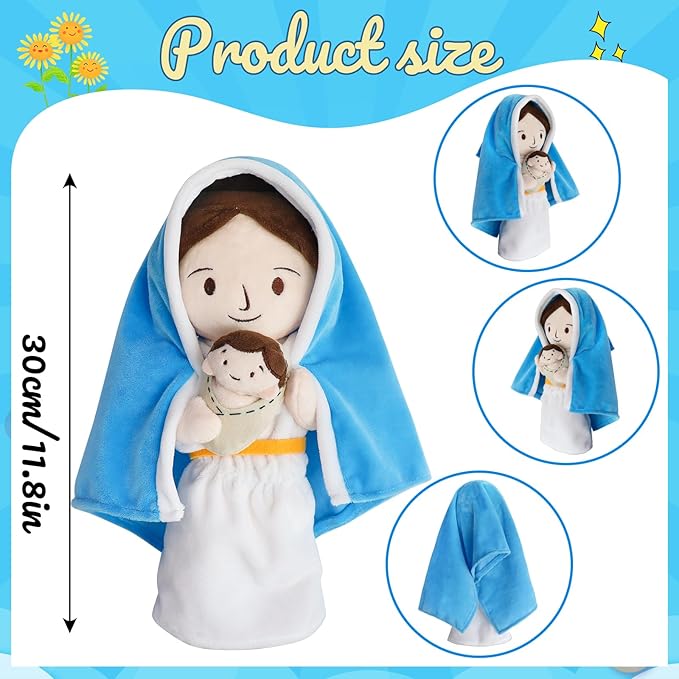 Jesus Plush Doll Guardian Mary Stuffed Baptism plushie Savior Toy for Church Sunday School Religious Easter