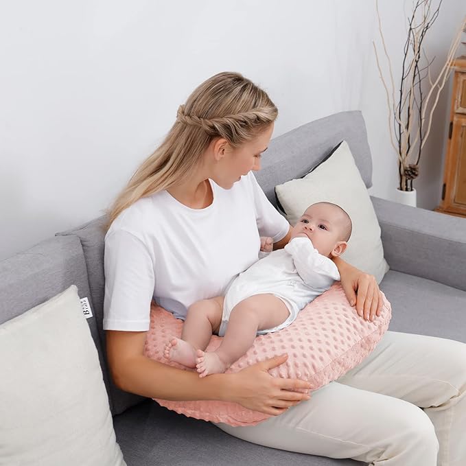 Nursing Pillow and Positioner with Cover for Breastfeeding and Bottle Feeding, Propping Baby, Tummy Time, Baby Sitting Support, Awake-Time Support (Light Pink, 22" x 17.7" x 5.9")