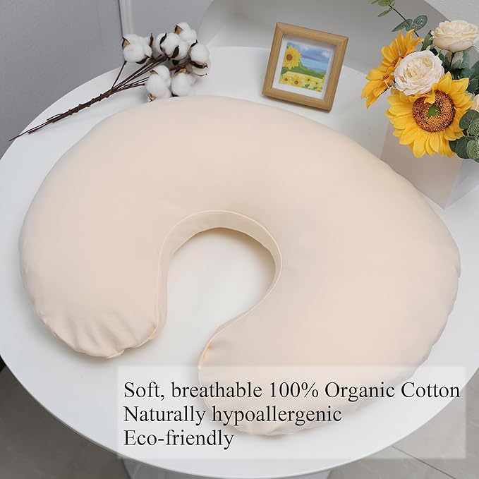 Onacosht 100% Organic Cotton Nursing Pillow Cover Soft Breathable Jersey Feeding Pillow Slipcover Fits Standard Infant Nursing Pillow for Baby Boy and Girl, Pale Yellow