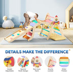 Pikler Triangle Set with Cushion, 9-in-1 Kids Climbing Toys for Toddlers 1-3 Inside, Montessori Toddler Climbing Toys Indoor, Large Wooden Pikler Triangle Climbing Set Baby Playground for Children