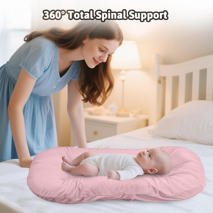 Baby Lounger for Newborns, Baby Nest & Floor Cushion, Soft Cotton, Portable Diaper Changing Pads for Boys & Girls 0-12 Months(Pink)