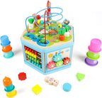 Wooden Activity Cube for 1 Year Old Kids, Educational Learning Bead Maze for Toddler Age 1-3, Developmental Montessori Toys for 12-36 Months Boys Girls Gift