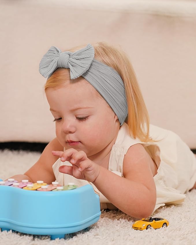 jollybows 8pcs Nylon Headbands for Baby Girls Infant Baby Bows Newborn Hairbands Toddler Hair Bow Elastics Head Wraps