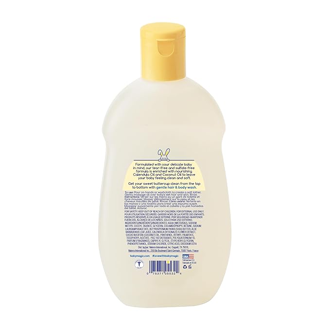 Baby Magic Gentle Hair & Body Wash | Tear-Free, Free of Parabens, Phthalates, Sulfates and Dyes, Calendula Oil & Coconut Oil, Soft Powder Scent, 9 Fl Oz