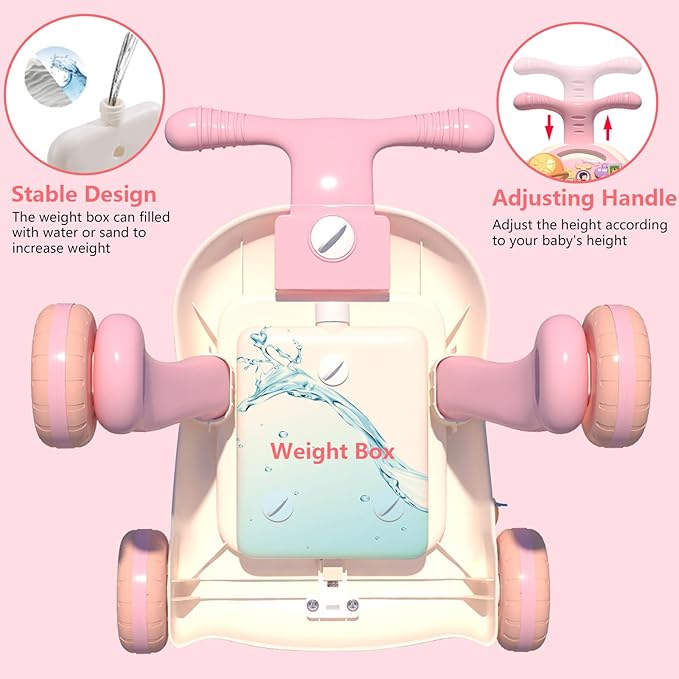 QDRAGON 3 in 1 Baby Walker and Activity Center for Girl, Learning to Walk, Sit to Stand, Early Educational Push Toys with Music Panel for Infant Toddler 12+ Months Pink