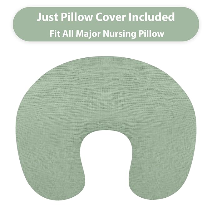 Hooyax Muslin Nursing Pillow Cover, Soft Breathable Feeding Slipcover for Breastfeeding Moms, Stretchy Removable Infant Pillow Cover for Boy and Girls (Green)