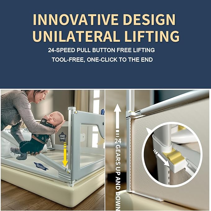 3-Piece U Type Toddler Bed Rails, Folding Baby Bed Guard for Kids, Adjustable, Safety, Convenient Bed Rails, Guard Rail for Twin, Full, Queen& King Size (Grey Cartoon, 74.8x78.74x78.74 Inch)