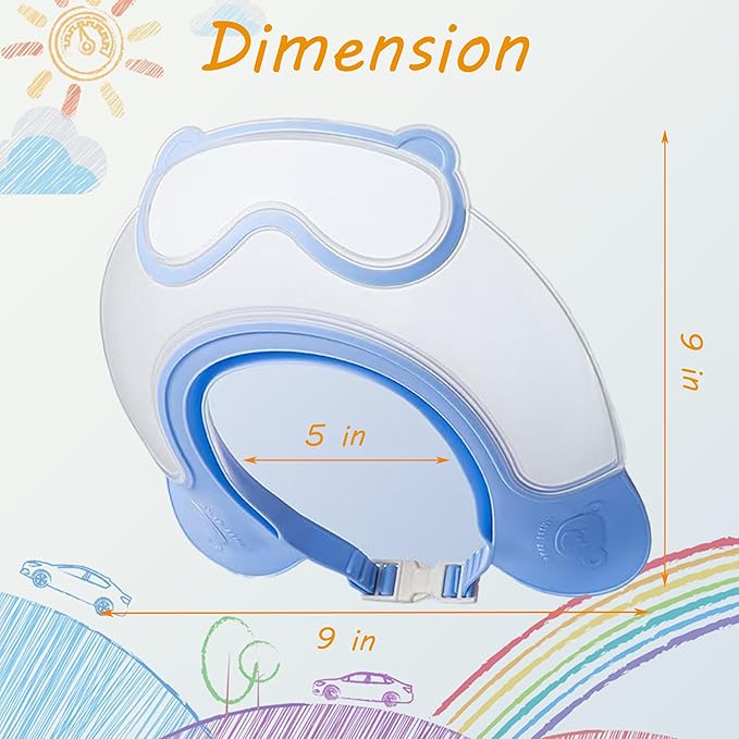 Baby Shower Cap Shield, Shower Cap for Kids, Visor Hat for Eye and Ear Protection for 0-9 Years Old Children, Cute diving goggle Shape Makes The Baby Bath More Fun (Blue)