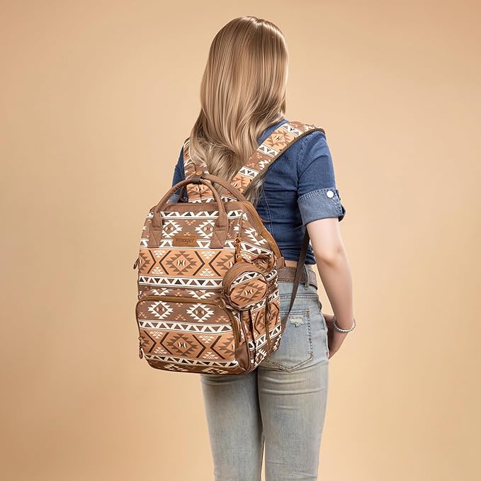 Wrangler Aztec Backpack Multifunction Baby Travel Bag with Changing Pad, Stroller Straps and Pacifier Case WG2204-91103BR