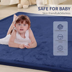 ACOMOPACK Baby Play Mat for Floor 1.3" Thick Memory Foam Play Mat 71"×79" Tummy Time Crawling with Non-Slip Bottom for Living Room,Nursery,Soft Velvet Playpen Mats for Kids,Infants（Royal Blue）