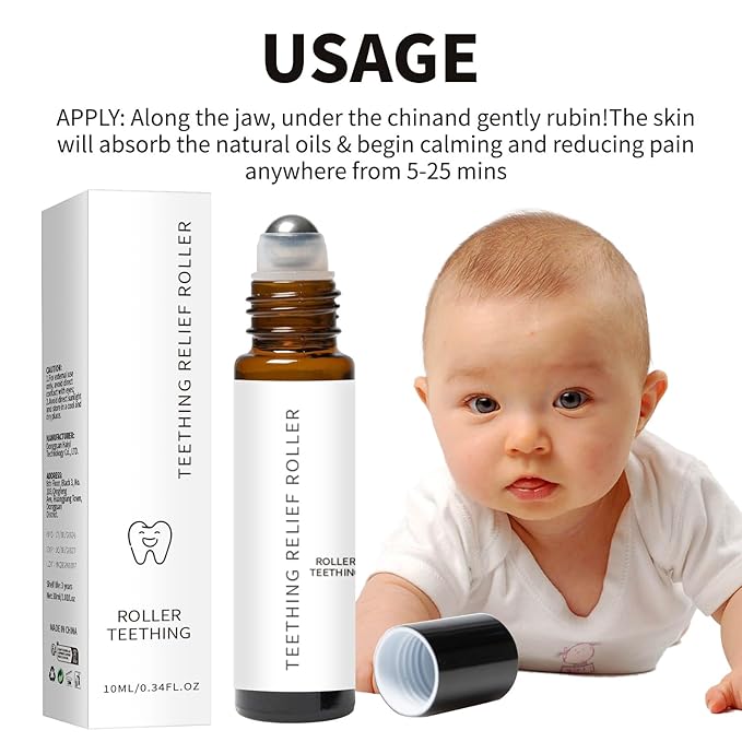 Mamas Teether: Teething Roller, Teething Roller All Natural for Babies, Teething Relief Roller, Contains Chamomile and Rose Essential Oils, Essential Oil Massage Roller - Natural Gentle (1pcs)