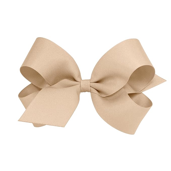 Wee Ones Girls' Plain Wrap Classic Grosgrain Hair Bows on a WeeStay No-Slip Hair Clip, Handmade, Large, Oatmeal