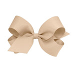 Wee Ones Girls' Plain Wrap Classic Grosgrain Hair Bows on a WeeStay No-Slip Hair Clip, Handmade, Large, Oatmeal