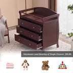 Karl home Changing Table Dresser Baby Diaper Changing Station Infant Nursing Table with 3 Drawers, Safety Rail & Strap for Bedroom, Nursery, Brown