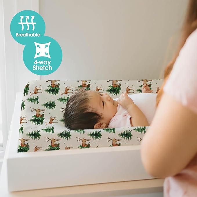 BROLEX Changing Pad Covers for Baby: Boy Girls Ultra Stretchy Soft 2 Pack,Sika Deer Foliage