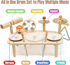 Kids Drum Set - Montessori Toys for 2 Year Old Boy Girl Birthday Gifts, 11 in 1 Wooden Musical Instruments for Toddlers 2-3, Musical Activity Table Preschool Learning Toys for Baby 18+ Months