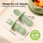 KeaBabies 4-Pack Silicone Baby Spoons and Forks Set - Baby Led Weaning Utensils 6-12 Months, Self Feeding Toddler Spoon & Fork for Training, Teething, Easy to Hold, BPA-Free Silicone (Sage)