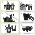 KDD Stroller Cup Holder with Phone Holder, 3-in-1 Removable Bottle Holder, 360 Degrees Rotation Drink Holder for Wheelchair, Stroller, Bike, Walker, Scooter, Bicycle, Uppababy, Bugaboo, Britax