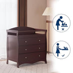 Karl home Changing Table Dresser Baby Diaper Changing Station Infant Nursing Table with 3 Drawers, Safety Rail & Strap for Bedroom, Nursery, Brown