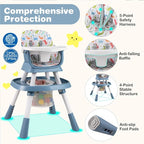 KOTEK 16 in 1 Convertible High Chair, Baby Highchair & Activity Center with Toys, Booster Seat, Building Block Table, Toddler Chair with 5-Point Harness, Removable Tray & Cushion (Blue)