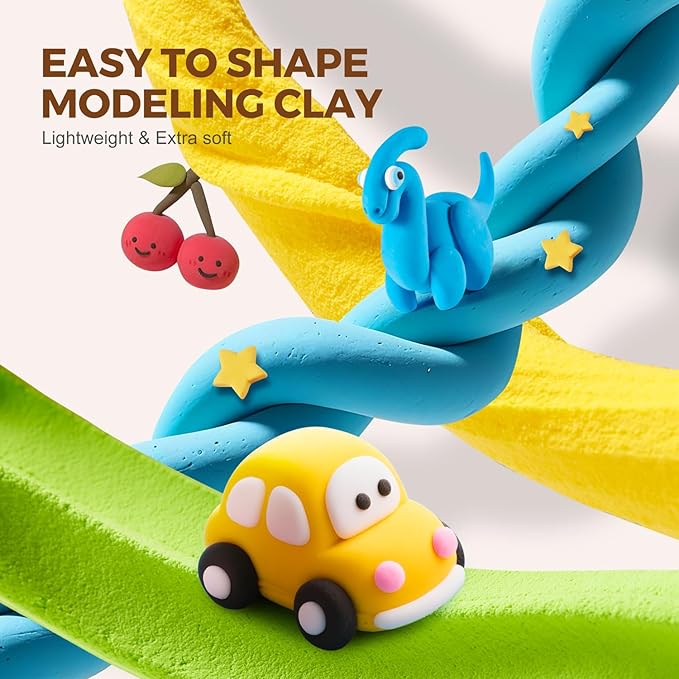 Air Dry Clay for Kids, 24 Colors Modeling Clay Kit with Storage Box & Sculpting Tools, Magic Molding Clay for Boys & Girls Crafts Gift, Age 6-12 Year Olds