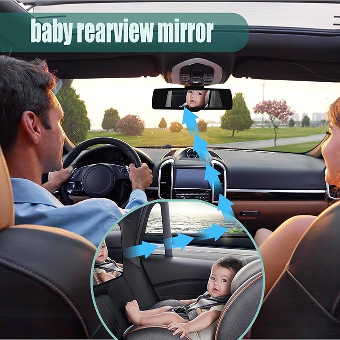 Baby Car Mirror, Universal Fit, Headrest Mount, Shatterproof, Stable, Easy Install, Compatible with Most Cars & SUVs