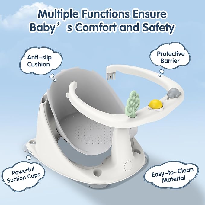 Baby Bath Seat for Babies 6 Months & Up, Non-Slip Bath Seats for Babies Sitting up,Bath tub Seat with Suction Cups,Safe & Comfortable Bath Chair Baby, Gray