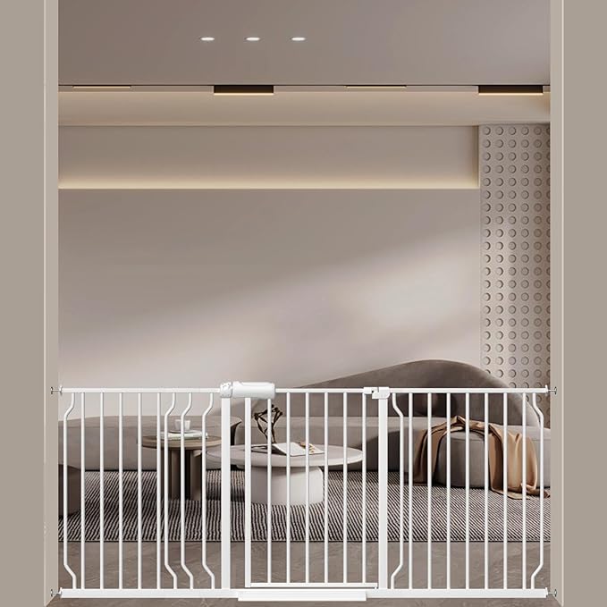 WAOWAO Baby Gate 62.20-71.26" Extra Wide Pressure Mounted Walk Through Swing Auto Close Safety White Metal Toddler Kids Child Dog Pet Puppy for Stairs,Doorways,Kitchen
