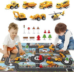 Dwi Dowellin Construction Toy Airplane Set/Play Mat,Excavator,Bulldozer,Mixer,Dumper Truck,Forklift,Crane,Alloy Metal Car Toys for 3 4 5 6 Years Old Toddlers Kids Boys & Girls(Large)