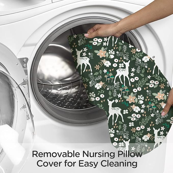 Little Grape Land Nursing Pillow for Infants, Breastfeeding Pillows, Baby Support Pillow for Nursing, Bottle Feeding, Tummy Time with Machine Washable Cover & Breathable Filling (Forest Deer)