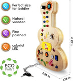 Wooden Montessori Musical Busy Board for Toddlers for 3-5 Year-Old with Mechanical Turner, Colorful Bulbs, Switches, Buttons - Enhance Sensory, Motor Skills