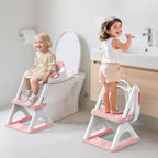 SKYROKU Potty Training Seat for Toddlers – 2-in-1 Adjustable Potty Ladder with Step Stool, Anti-Slip Cushion, Splash Guard & Extra-Wide Pedals, Supports 200+ lbs, Ideal for Boys & Girls (Pink)