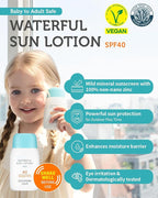 Waterful Sun Lotion Mild SPF 40 - Zinc Oxide Water Resistant Mineral Sunscreen for Babies, Kids & Adults - Hypoallergenic, Vegan, Reef-Safe - Korean Sun Care for Sensitive Skin, 2.82 fl.oz.