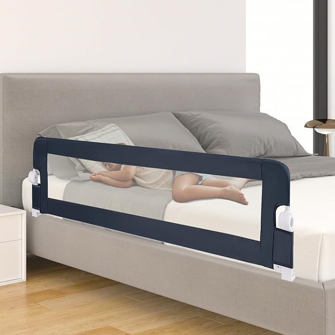 BABY JOY Double Sided Bed Rail Guard, 2 Pack, Extra Long, Swing Down for Convertible Crib, Folding Baby Safety Bedrail for Kids Twin Full Size Queen King Mattress, Rails for Toddlers (Dark Gray, 71")