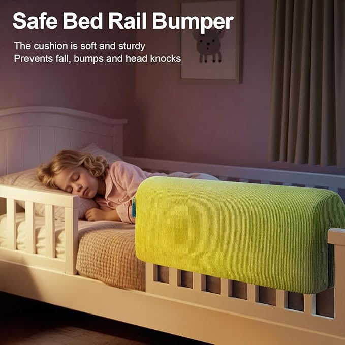 Bed Rail Bumpers Protector, Hospital Bed Rails Padding, Loft Beds and Bunk Beds Bumpers Protector, Premium Soft Memory Foam - Anti-Bump | Fall Prevention, Size 35.4 x 5.5 x 7.9 Inches, Green